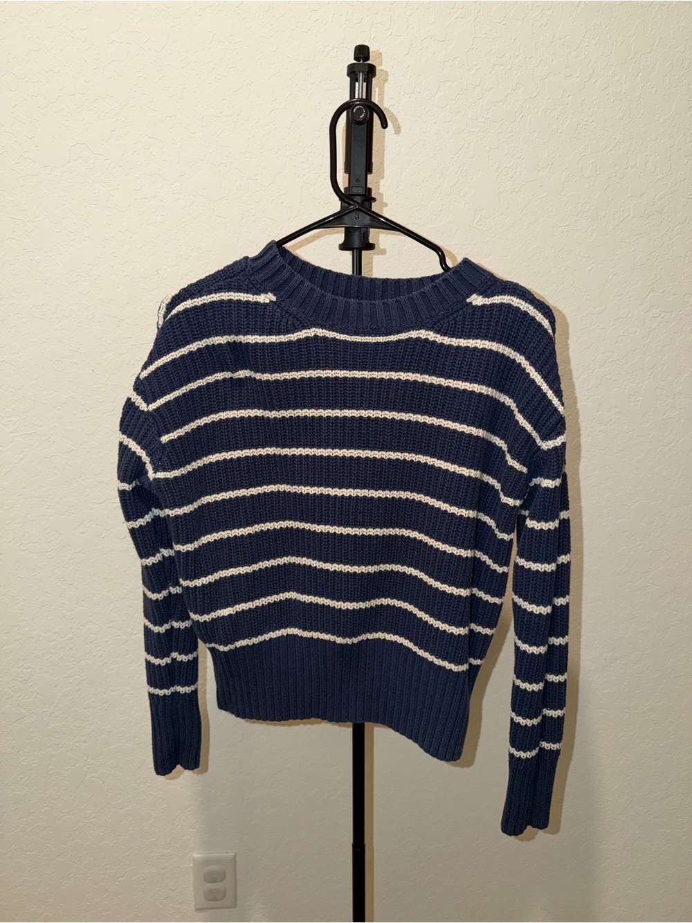 a.n.a Navy and White Striped Crewneck Pullover